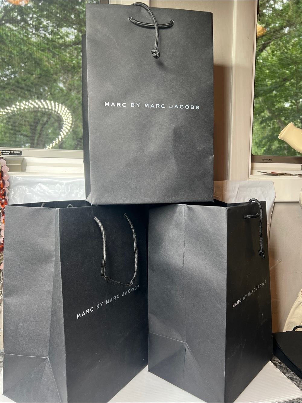 Set of 3 Marc by Marc Jacobs Black Paper Shopping Bag 12” x 8” x 6”